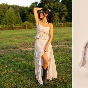 Floral Ruffle Hem Top and maxi skirt set